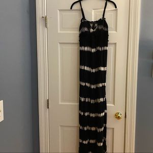 INC black and white tie dye maxi dress with ruffle accents